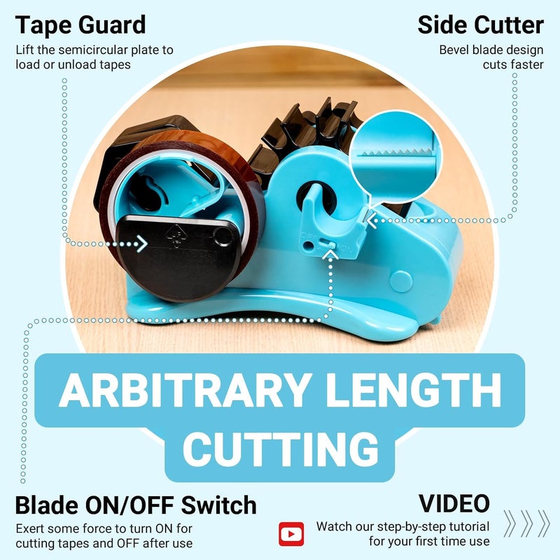 ThinkLearn Heat Tape Dispenser - Sublimation Heat Transfer Tape Dispenser with Scissors and Utility Knife, 1 '' & 3'' Core, Multi-Roll Pre-Cut Tape Dispenser for Crafting, PreCut 1.4'' Pieces, Blue - Image 3